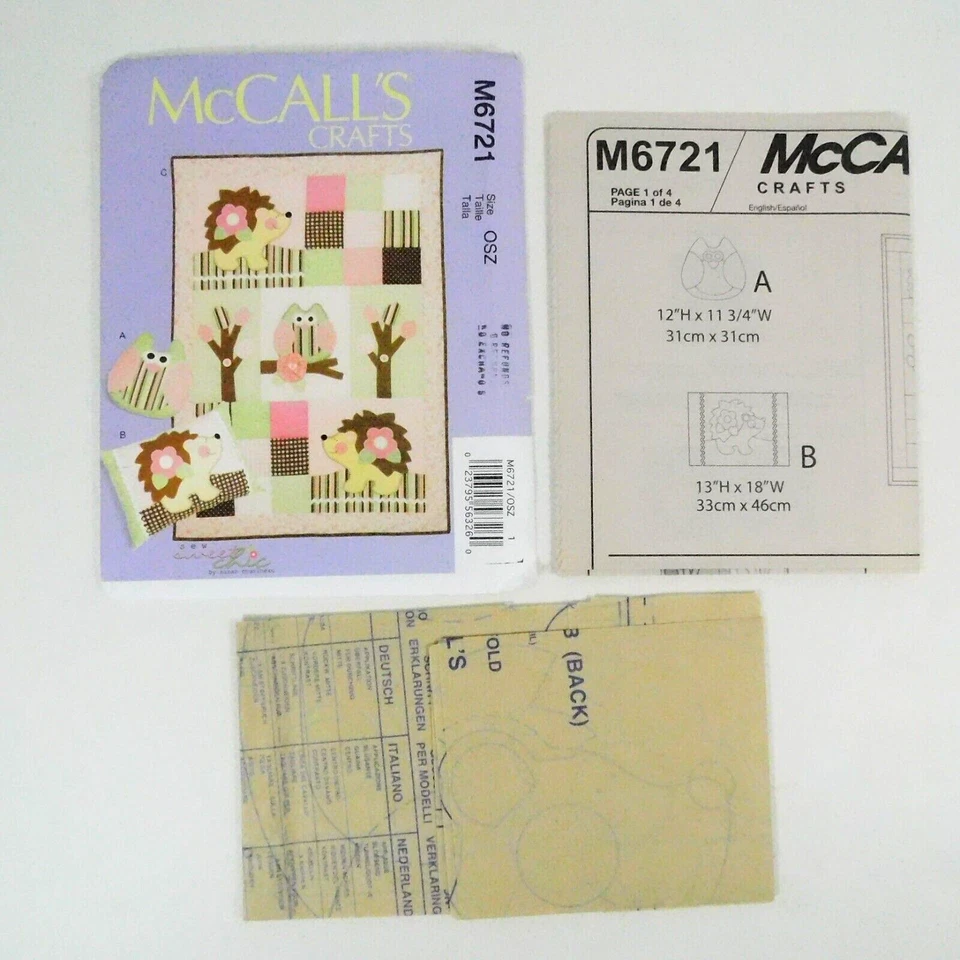McCalls 6721 Crafts Quilt Pillow Pattern One Size Uncut Hedgehogs Baby Patchwork - Image 2 of 4