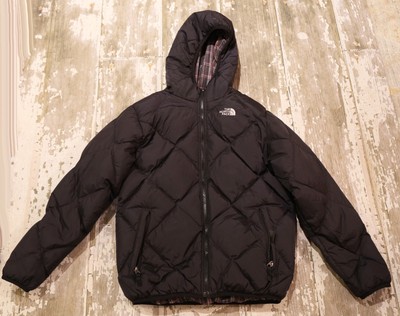 The North Face Reversible Down 550 Moondoggy Black Brown Plaid Jacket Coat Xl 18 Ebay