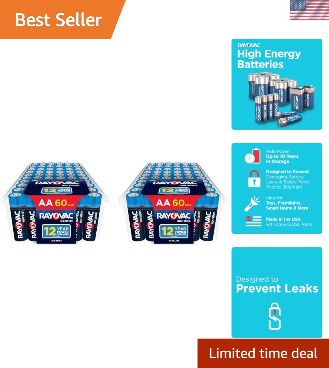 AA Batteries, Double A Battery Alkaline, 60 Count Pack of 2-image