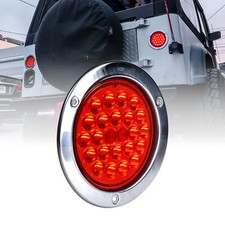 4 Red Round 24 Led Trailer Tail Lights Stainless Steel Bezel Brake Waterproof