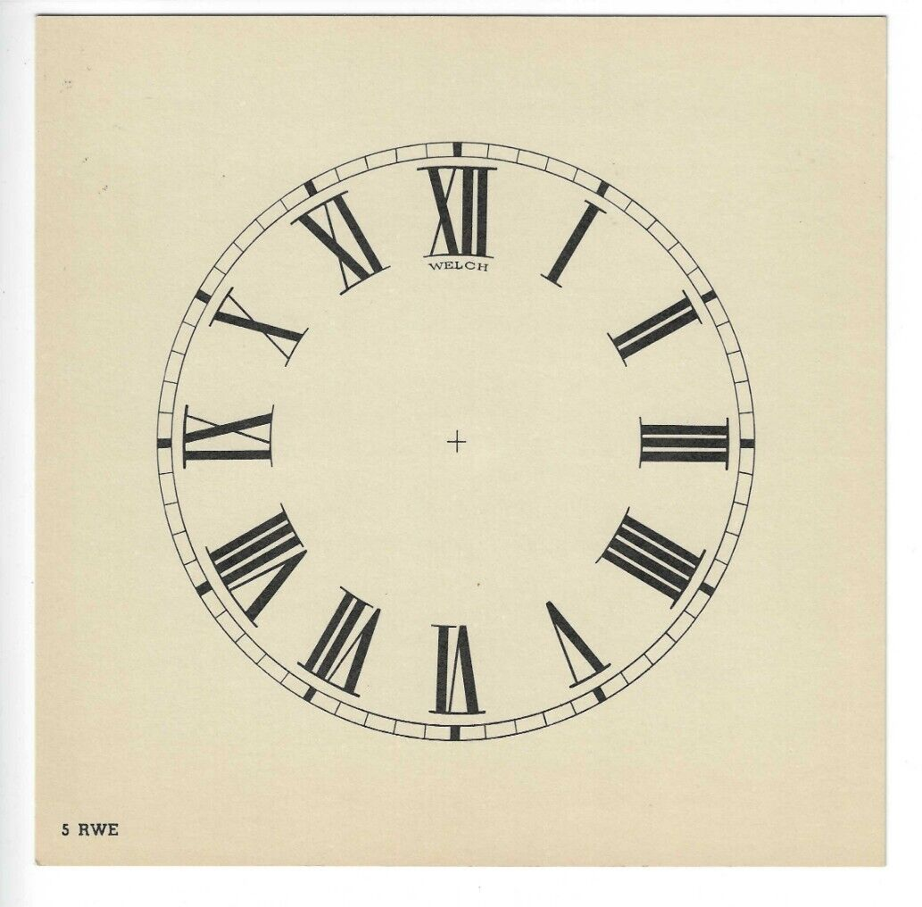 Vintage Welch 5RWE Roman Numeral Clock Dial Face Paper Card Aged Matte ...