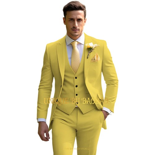 Herren 3-Teiler Anzug (Sakko+Weste+Hose) Spitzes Revers Slim Fit Business Party Smoking