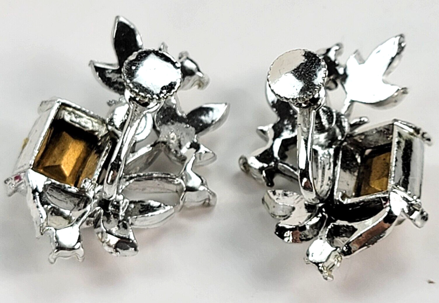 Silver-Tone Rhinestone Floral Rectangular Crystal… - image 6