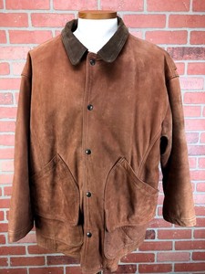 Vintage 90 S Schott Brown Leather Barn Coat Jacket Wool Flannel