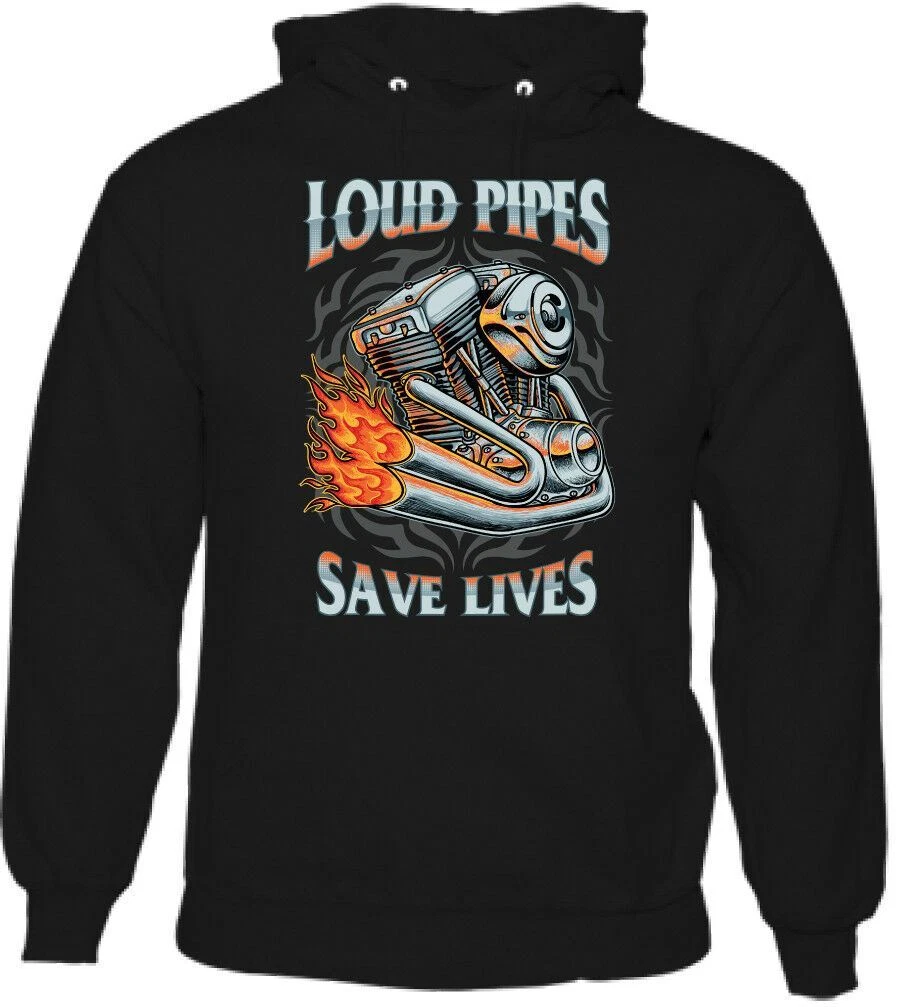 Loud Pipes Saves Lives Mens Funny Biker Hoodie Motorbike Bike Custom