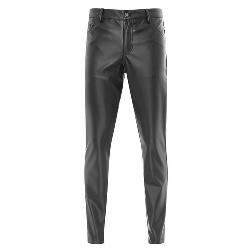UK`Men Faux Leather Shiny Tights Skinny Motorcycle Biker Pants PVC Long Trouser - Picture 14 of 34