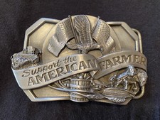 Vintage 1985 Siskiyou  SUPPORT THE AMERICAN FARMER  Pewter Belt Buckle