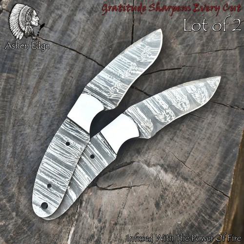 Ashen Edge Custom Twist Damascus Blank Blade Wootz Steel Bolster Lot of 2 Hiking