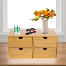 Bamboo Desk Organizer with 4 Drawers, Office Tabletop Storage Organization Box