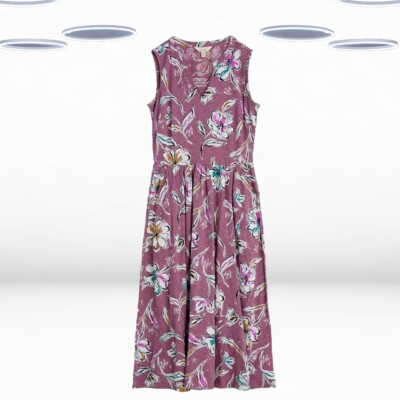 Ex Seasalt Damen ärmelloses Jersey Midi Sommerkleid in lila Blumen