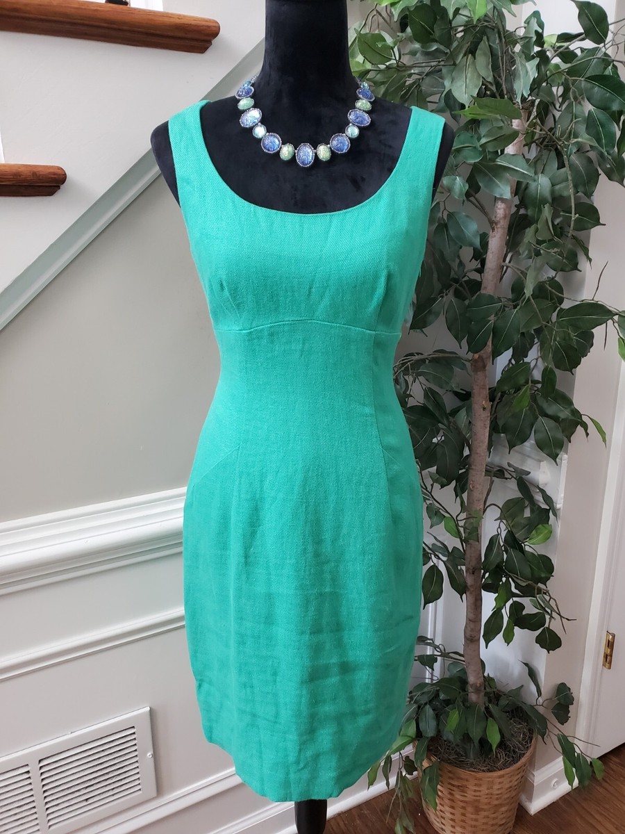 L.K Bennett Soft Jade Solid Linen Round Neck Sleeveless Knee Length Dress  Size 6
