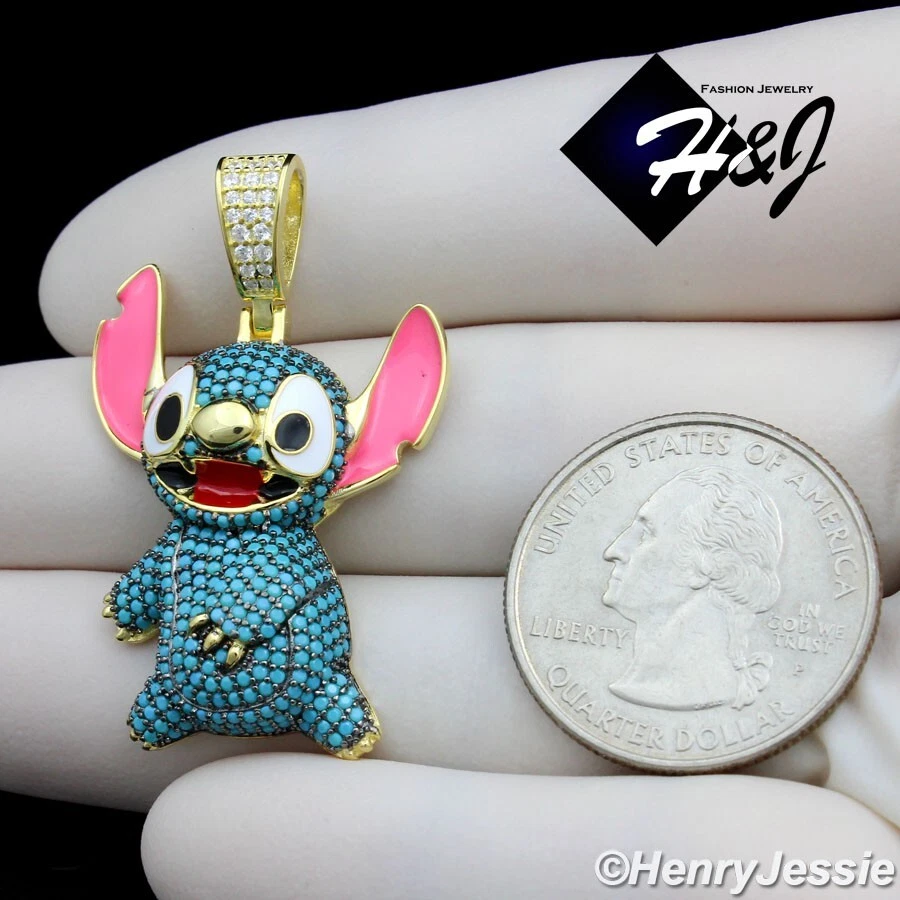 PLATA ESTERLINA 925 BLING AZUL CIRCONITA CHAPADO EN ORO PUNTO LILO COLGANTE DIBUJOS ANIMADOS*GP532 Foto 4 de 4