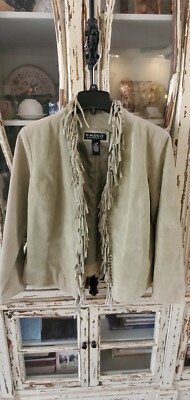 Dialogue womens  100 % leather fringed jacket size medium