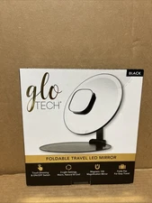 Glo Tech Foldable Travel LED Mirror Black Dimmable 10x Magnifying 3 Light Seting