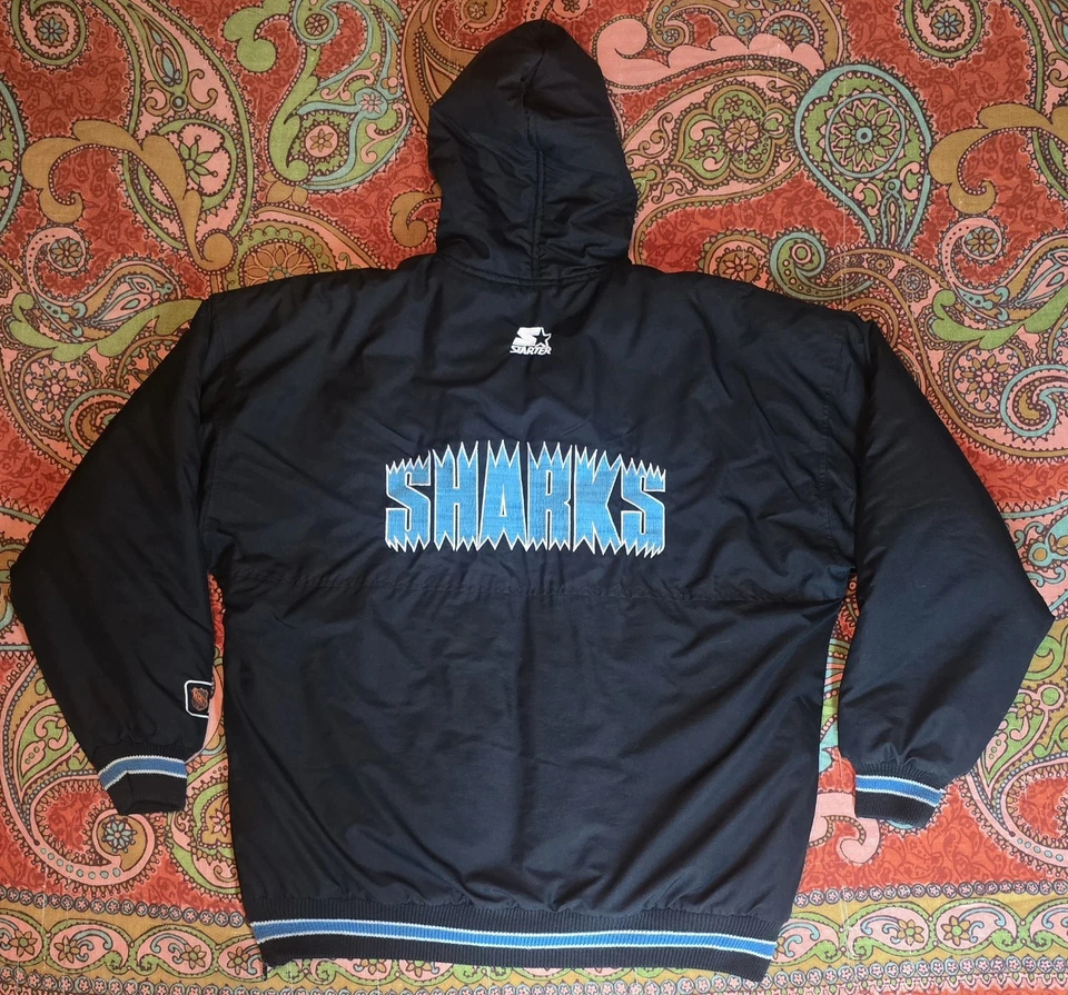 Винтажный Сан-Хосе акулы стартер пуховик куртка парка НХЛ хоккей 90-х большой - Изображение 2 из 4