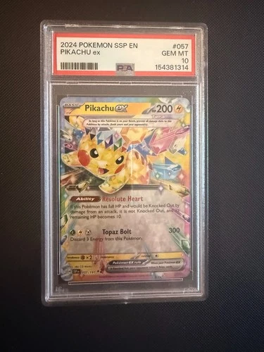 Pikachu ex 057/191 Sv08: Surging Sparks Holo PSA 10 2024 GEM MT