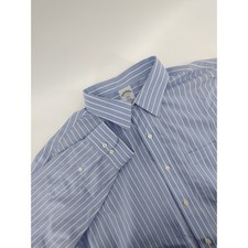 Brooks Brothers Dress Shirt Mens 17-4/5 Blue Striped Excellent Slim Fit Non-Iron
