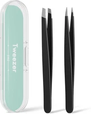 Tweezers for Women Facial Hair, Slant & Point Tip 2 Pack Eyebrow Tweezers for Me