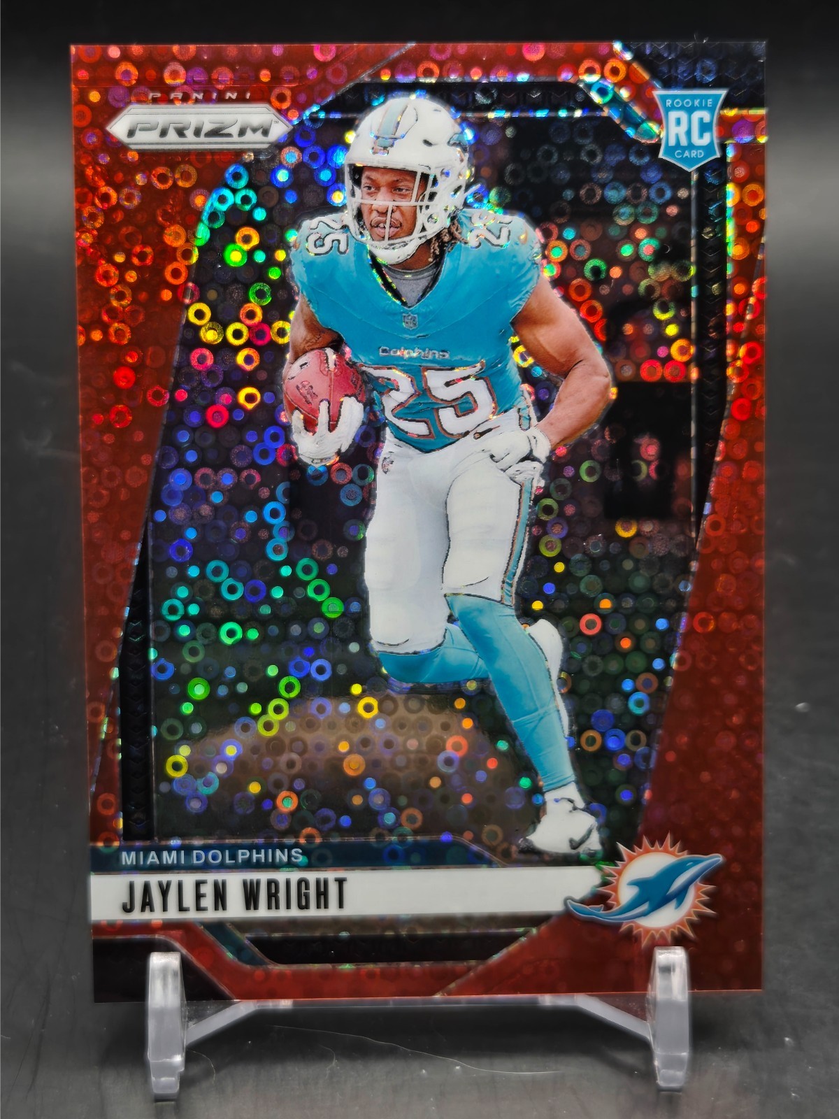 2024 Panini Prizm - Jaylen Wright #348 - No Huddle Red 41/75 - Miami Dolphins SP