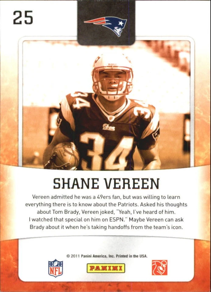 2011 Score Hot Rookies #25 Shane Vereen - FB - Image 2 of 2