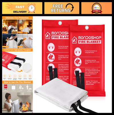 Emergency Fire Blanket 2-Pack 48''x48'' - Fire Resistant for Home, Kitchen, Campin