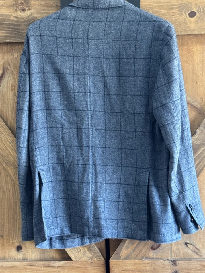 LBM 1911 Mens Luxury Angora Wool Blue  Plaid 2 Button Blazer Jacket US 40R Italy - Image 2 of 4