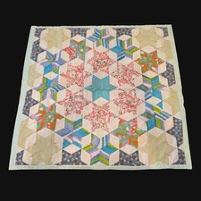 Handmade EPP Hexagon Star Patchwork Quilt Cotton Pastel Floral Crib Throw 38x40