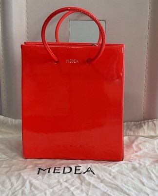 MEDEA Red Patent Top Handle Structured Tote Bag for Women
