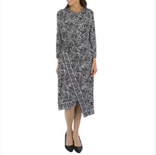 Harper 241 Black White Animal Print Striped 10 Wrap Look Buckle 3/4 Sleeve Dress