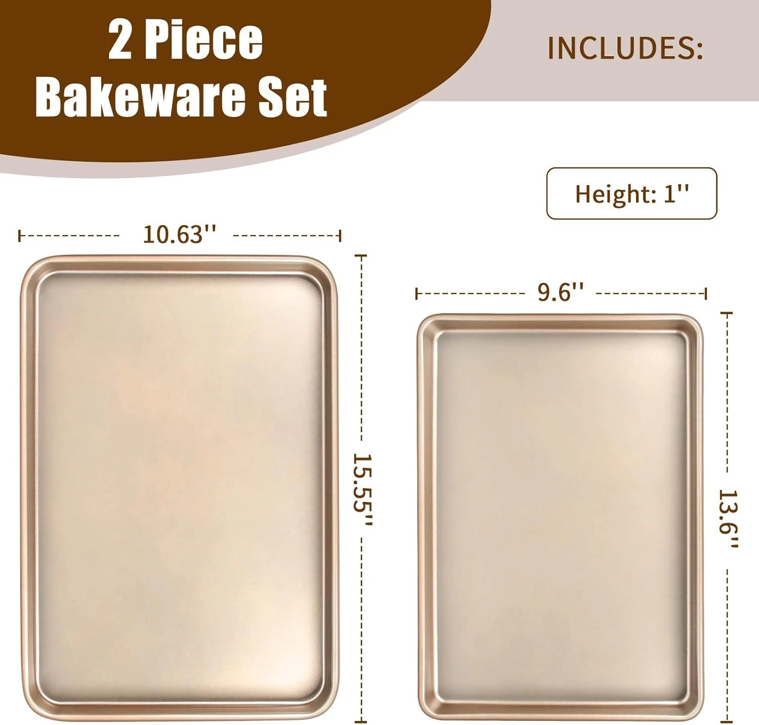 Baking Sheet Pan Set of 2 Cookie Sheets for Baking Oven Tray 9 X 13 In 10 X 15In