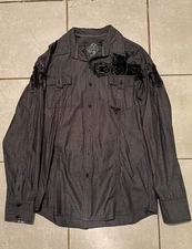 Roar Men's Large Grey Embroidered Long Sleeve Button-Up Shirt Cross Design