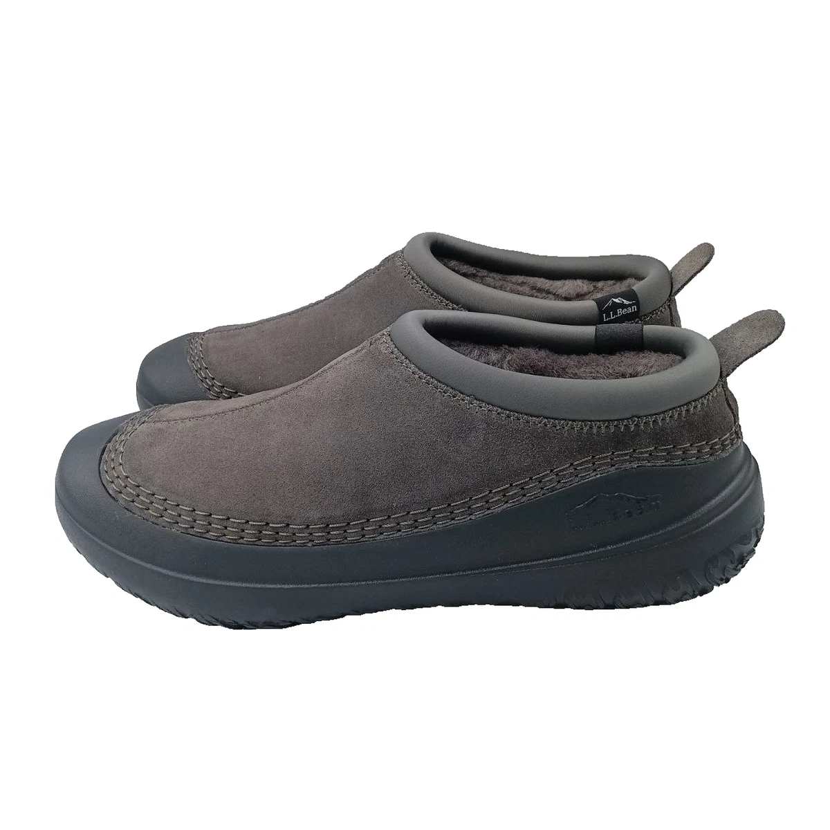 LL Bean Shoes Mens 11 Gray Green Quilted Nylon Slip On House Slippers Comfort L.L. Bean Slipper Shoes Mens Size 11 Green Suede Shearling  main image 4