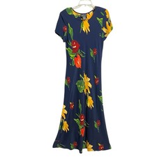 Carole Little Vintage Floral Maxi Dress Fits Like M Blue Vibrant Flared Hem Boho