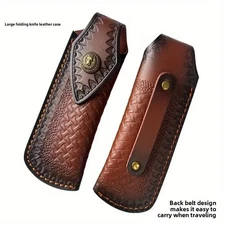 Two-Layer Cowhide Leather Folding Knife Sheath Outdoor Multifunctional Knife