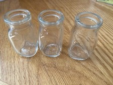 3 botellas pequeñas de crema individuales para lácteos de vidrio transparente de colección