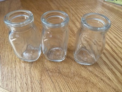 3 Small VTG Clear Glass Dairy Individual Creamer Bottles