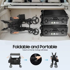 Stroller Wagon 4 Seats Quad Collapsible Stroller with Adjustable Handle & Canopy
