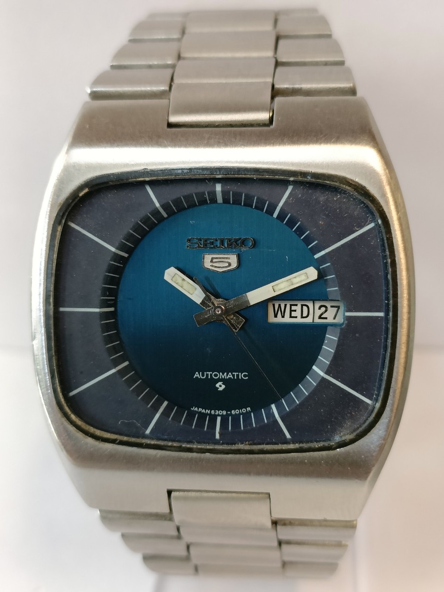 VINTAGE SEIKO 5 17J AUTOMATIC BLUE DIAL 6309-601A JAPAN MEN'S