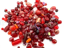 125 Piece Glass Loose Beads~Bulk Mixed~Craft Jewelry~REDS~Lot#3