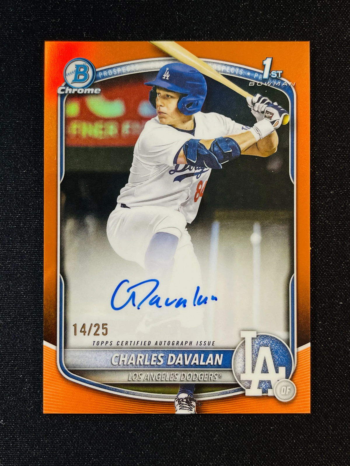 2025 Topps Bowman Chrome Draft Charles Davalan Auto Orange REF 14/25 1ST WZ74