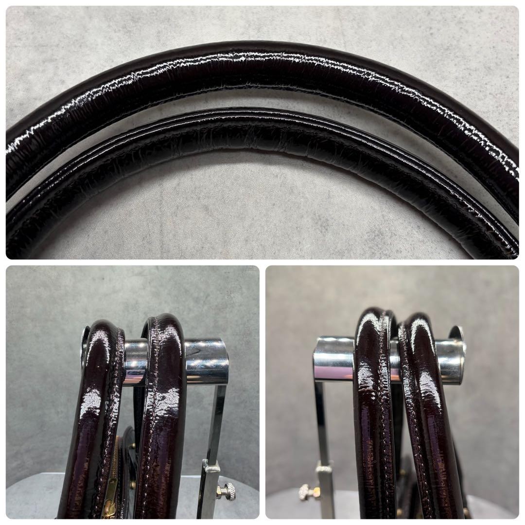 Burberry Blue Label Enamel Leather Handbag Burgundy Dark Brown Bag New thumbnail 7