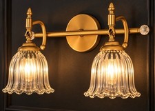 Brand New 2-Light Brushed Gold Vanity Light w/ Fluted Glass