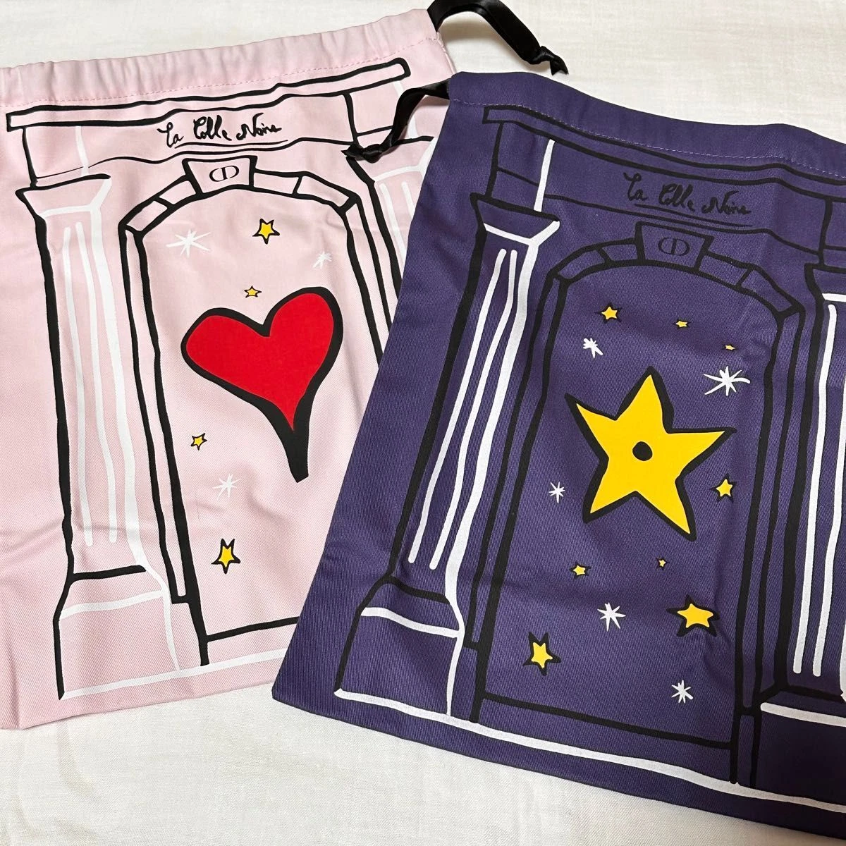 Lot de 2 pochettes cordon de dessin Christian Dior nouveauté limitée neuve Japon rose marine