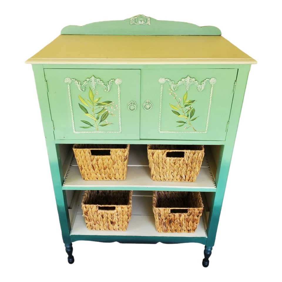 Antiguo tocador francés de campo dormitorio bebé guardería boho pintura personalizada Foto 4 de 4