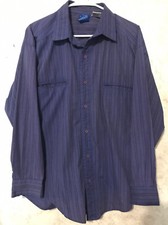 GITANO Men LARGE L 90s Blue SHIRT Striped Cotton 2 Front Pocket Button VINTAGE