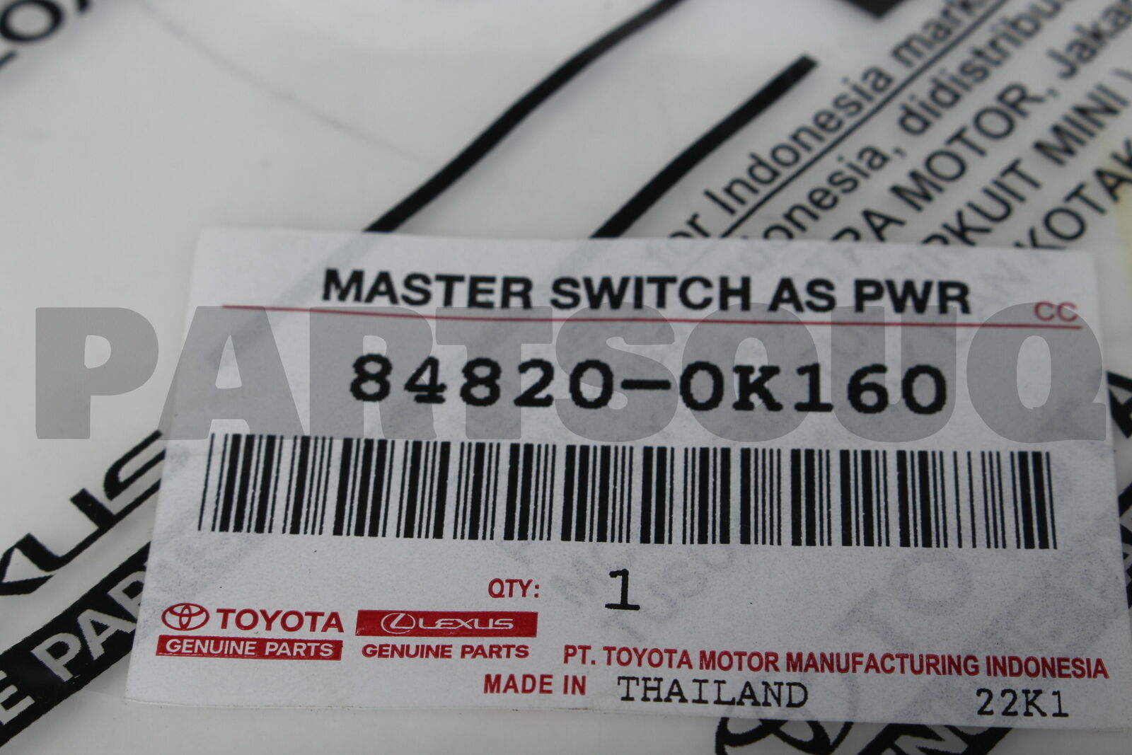848200K160 Genuine Toyota MASTER SWITCH ASSY, POWER WINDOW REGULATOR  84820-0K160