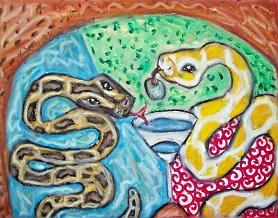 BURMESE PYTHON Drinking a Martini Art Print 5 x 7 Snake Collectible Artist KSams