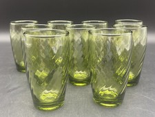 VTG MCM AVOCADO OLIVE GREEN Swirl Juice Glass Tumbler 4” Set Of 9