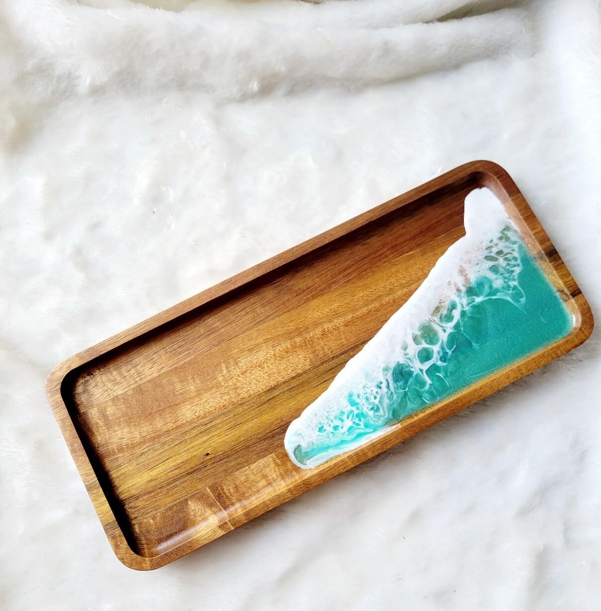 Teal resin vanity accent tray for soap jewelry or trinkets-image