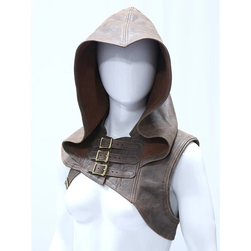 Lederumhang mit Kapuze Cape Kutte Erwachsene Mittelalter Kostüme Cosplay Hut - Bild 8 von 9